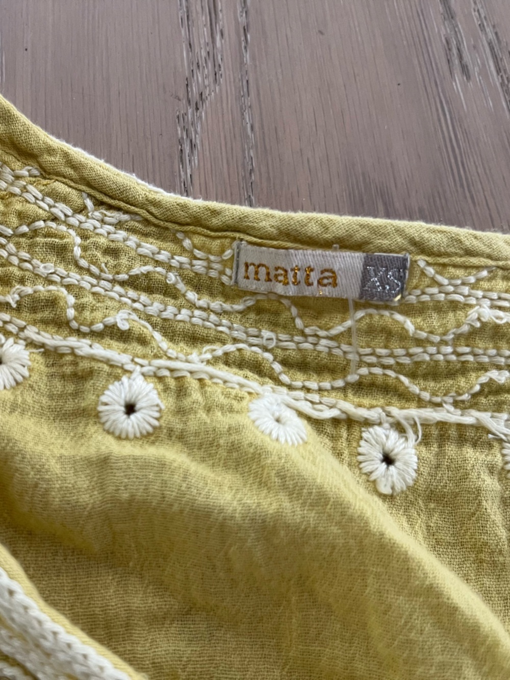 Matta Yellow Embroidered Boho Cotton Top XS - Picture 2 of 6